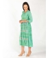 Turq Lime Print Tie Dye Round Neck Dress 3/4 Sleeve With Ties