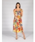 BRIGHT FLOWER PRINT ROUND NECK DRESS- D30156