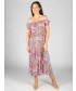 PRINTED GATHERED CAP SLEEVE DRESS- D30155
