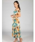 PRINTED GATHERED CAP SLEEVE DRESS- D30153