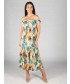 PRINTED GATHERED CAP SLEEVE DRESS- D30153