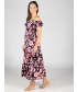 Navy Pink Print gathered neckline dress cap sleeve .