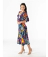 Multi Leaf Print Dress With V Neck- D30141