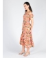 GATHERED NECKLINE PRINTED DRESS CAP SLEEVE