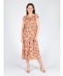 GATHERED NECKLINE PRINTED DRESS CAP SLEEVE