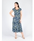 Tropical navy print gathered neckline dress with cap sleeve