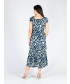 Tropical navy print gathered neckline dress with cap sleeve