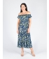 Tropical navy print gathered neckline dress with cap sleeve