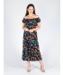 Printed gathered neckline dress cap sleeve