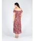 FLORAL PRINT GATHERED NECKLINE DRESS CAP SLEEVE 