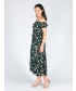 Floral print gathered neckline dress with cap sleeve