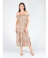 Olive Multi Printed gathered neckline dress cap sleeve