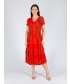 RED TIE DYE DRESS V NECK SHORT SLEEVE