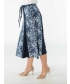 Blue print skirt with elasticated waist contrast panels and tie belt