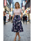 NAVY CERISE CONTRAST PRINT SKIRT ELASTICATED WAIST