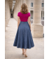 NAVY FLECK FABRIC PANELLED SKIRT ELASTICATED