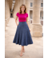 NAVY FLECK FABRIC PANELLED SKIRT ELASTICATED