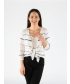 WHITE MULTI STRIPE PATTERN SHRUG WITH 3/4 SLEEVE