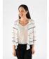 WHITE MULTI STRIPE PATTERN SHRUG WITH 3/4 SLEEVE