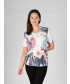 Tropical Leaf Print Frill Top Round Neck 