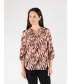 Print top V neck with button placket