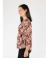 Print top V neck with button placket