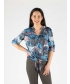 Leaf Print Burnout Top Tie Front Button 