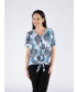 Leaf Print Burnout Top Front Tie 