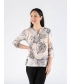 LEAVES PRINT  BUTTON PLACKET TOP WITH ROUND NECK