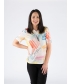 ABSTRACT PRINT TOP WITH SPLIT V-NECK SHORT SLEEVE