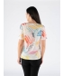 ABSTRACT PRINT TOP WITH SPLIT V-NECK SHORT SLEEVE