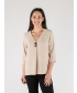 BEIGE BUTTON V-NECK TOP WITH 3/4 SLEEVE
