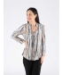 BEIGE MULTI STRIP PRINT TOP WITH BUTTON PLACKET