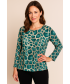 TEAL ANIMAL PRINT TOP ROUND NECK 3/4 SLEEVE