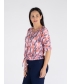 CORAL BLOCK PRINT TIE FRONT TOP WITH SHORT SLEEVE