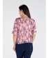 CORAL BLOCK PRINT TIE FRONT TOP WITH SHORT SLEEVE
