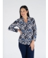 WAVY PRINT TOP BUTTON PLACKET 3/4 SLEEVE