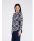 WAVY PRINT TOP BUTTON PLACKET 3/4 SLEEVE