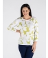 GREEN PRINT Flower Print Top 3/4 Sleeve Without Stone