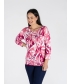 CERISE BOLD LEAF PRINT TOP & 3/4 SLEEVE ROUND NECK