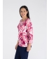 CERISE BOLD LEAF PRINT TOP & 3/4 SLEEVE ROUND NECK