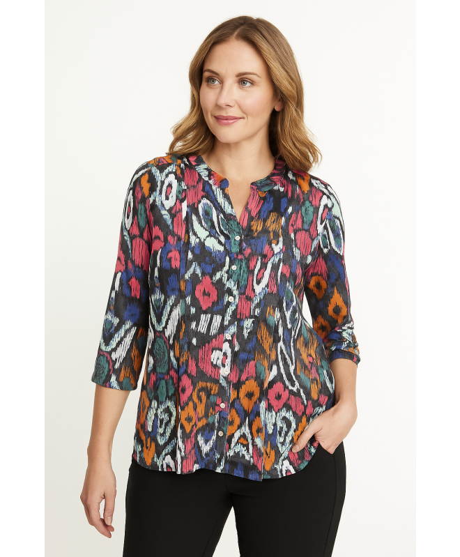 ABSTRACT PRINT BURNOUT TOP 3/4 SLEEVE