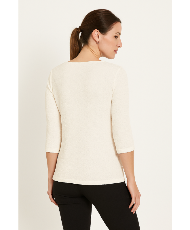  WHITE ROUND NECK LACE TOP WITH 3/4 SLEEVE