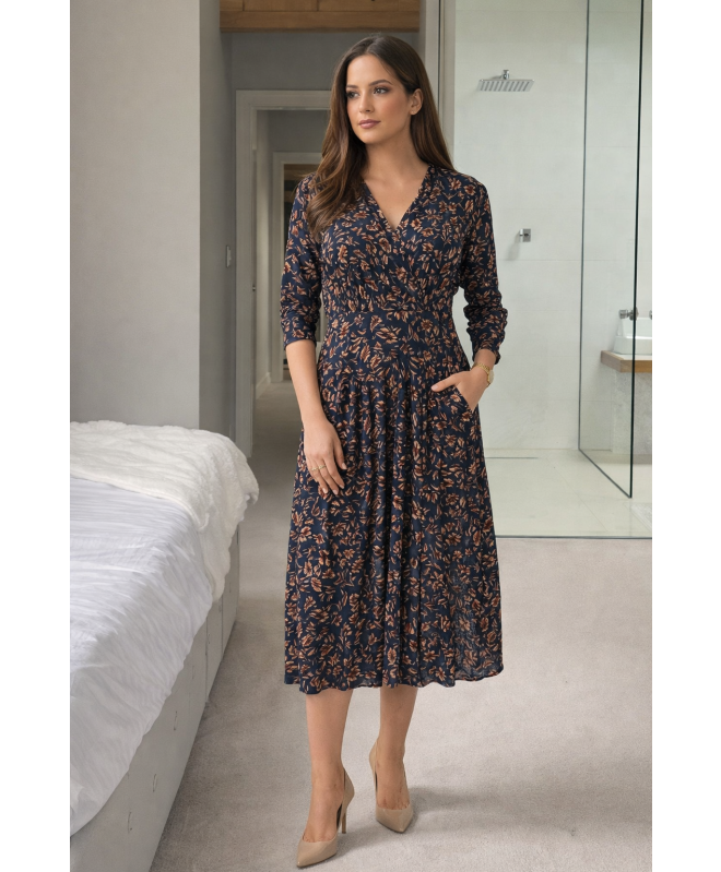 LONG SLEEVE V-NECK DRESS WITH SIDE POCKET