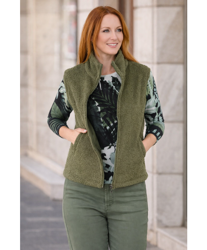 Olive Teddy Fleece Gilet With Pockets