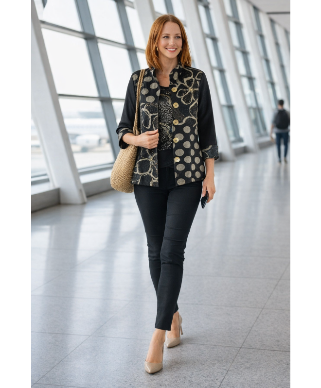 SPOT FLOWER PATTERN 3/4 SLEEVE JACKET