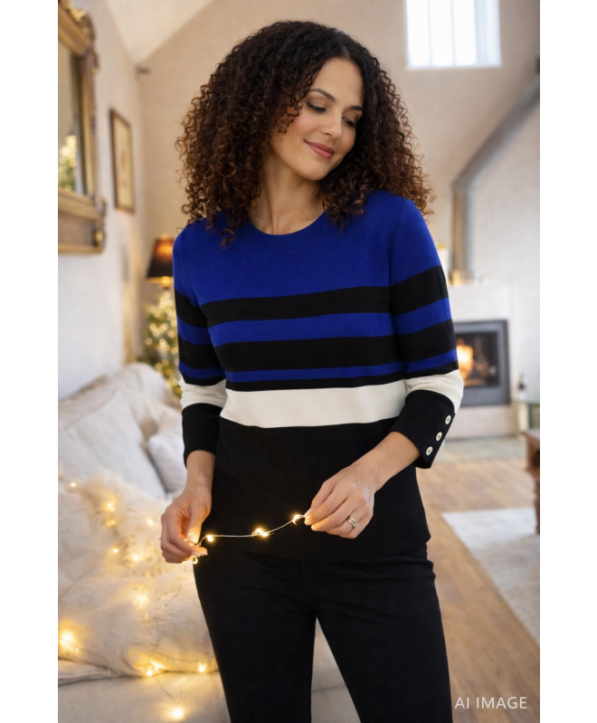 ROUND NECK 3/4 SLEEVE WIDE STRIPE JUMPER