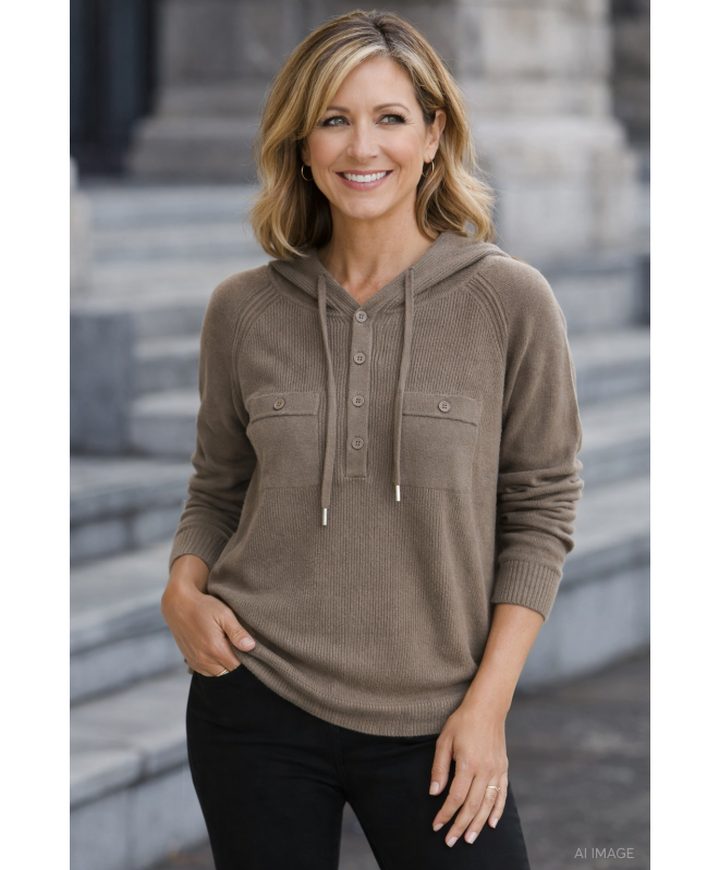 LONG SLEEVE KNITTED LONGEWEAR HOODIE