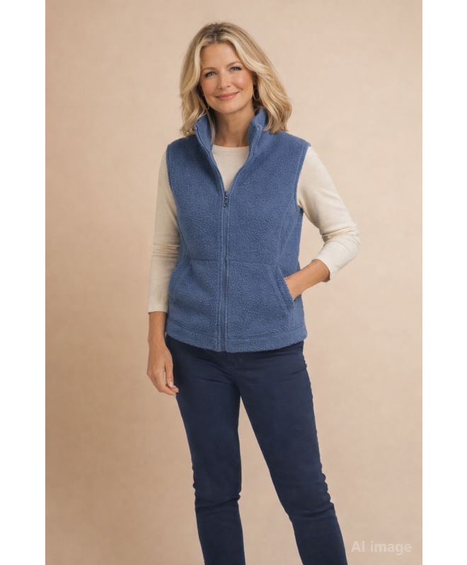 DENIM Color Teddy Fleece Gilet With Pockets