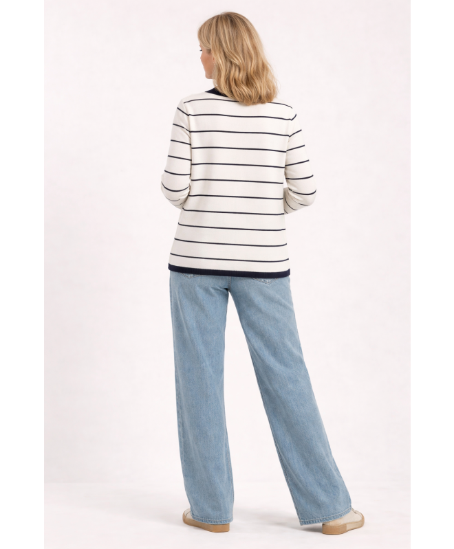 STRIPE MOCK CARDIGAN WITH VEST 3/4 SLEEV - WHITE NAVY